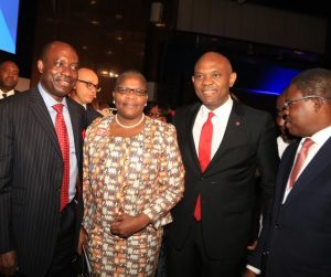L-R: Former Governor Central Bank of Nigeria, Professor Charles Soludo; Former Minister for Education, Dr. Oby Ezekwesili; Chairman, UBA Group Tony O. Elumelu and Former commissioner of Finance in Lagos State, Ayo Gbeleyi at the gala in Abuja on Monday in celebration of Africa Finance Corporation's 10th year Anniversary