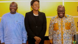 From (l-r) Dr Mahamudu Bawumia, Vice President, Justice Sophia Akuffo, incoming CJ, and President Akufo-Addo