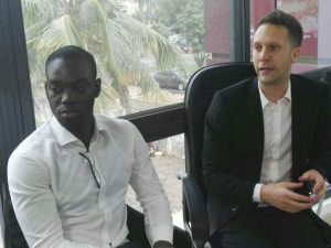 (L-r) Kofi Agyare, Uber Country Lead and Mr Lits addressing journalists in Accra, Ghana