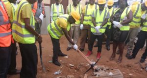 MTN Ghana CEO, Ebenezer Asante breaking the ground for the project
