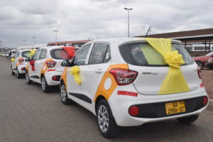 A display of the six brand new Hyundai Grand i10 Taxis at the Achimota Bus Terminal in Accra