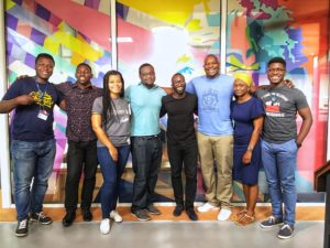 Seni Sulyman of Andela with, Pule Taukobong and Pardon Makumbe of CRE, with Andela team members